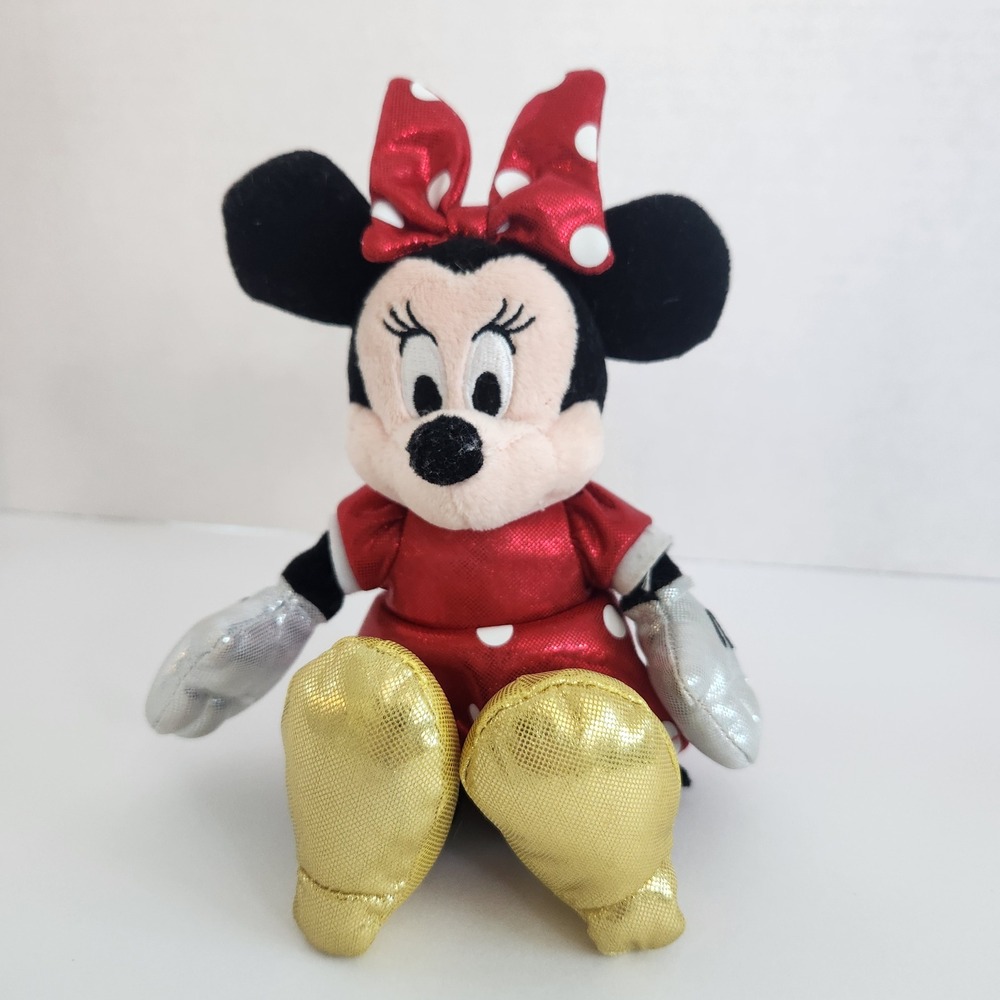 Ty Disney Sparkle Minnie Mouse Plush Red Polka Dot Dress Metallic Gold Shoes 9"